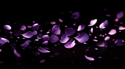 Poster - Delicate purple flower petals floating on a black background
