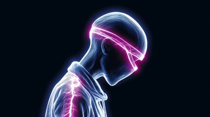 Poster - anatomy: human nervous system - abstract of a human head and shoulders, showcasing the nervous syste