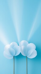 Wall Mural - Light Blue Paper Flowers on a Bright Blue Background