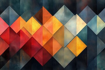 Poster - geometric abstract pattern of overlapping rhombuses in varied hues.