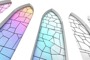 Poster - Colorful Stained Glass Windows - Abstract of colorful stained glass windows with a white background, showcasing a variety of pastel hues and a geometric pattern