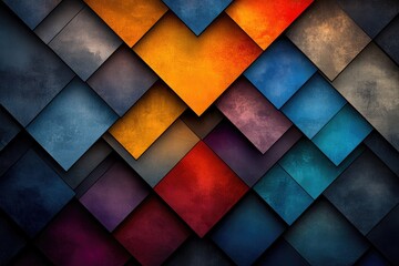 Poster - abstract geometric pattern of overlapping squares in various colors.