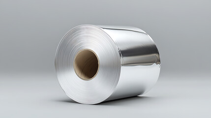 Poster - Shiny Roll: Silver, metallic roll casting a subtle shadow on a gradient gray surface. Neutral background enhances focus on the material's texture and form.
