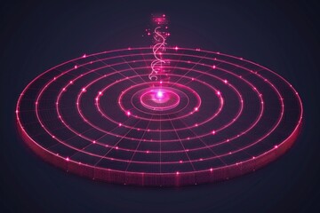 Poster - Circular geometric design with glowing, radiating lines.