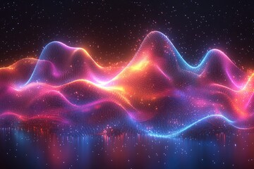 Poster - Abstract digital landscape of glowing wavy forms.