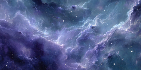 Aufkleber - Cosmic nebula image, showcasing swirling purple and blue gas clouds, scattered stars, representing the vastness and mystery of space, ideal for backgrounds or designs