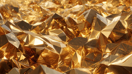 Aufkleber - Golden abstract texture of multifaceted crystals, reflecting light intensely, showcasing luxury, wealth, and opulence