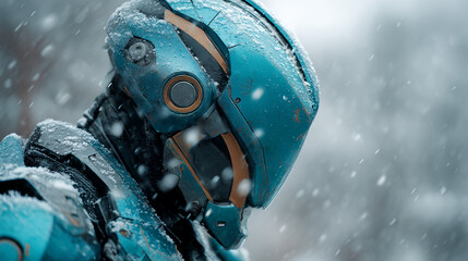 Poster - Futuristic robot in winter landscape ai generated art for science fiction lovers and digital artwork enthusiasts