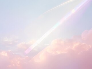 Poster - Abstract light rays illuminate soft clouds in a pastel sky during early morning hours