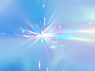 Poster - Bright abstract light burst in shades of blue and rainbow colors creating a dynamic, vibrant atmosphere