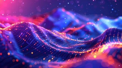 Poster - abstract picture vivid particle neon light with digital technology style design connect become dynam