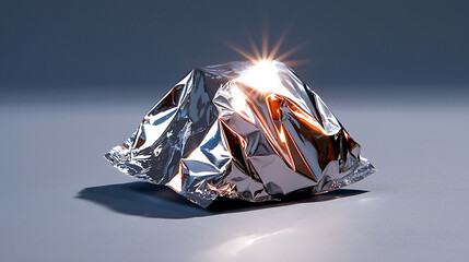 Poster - Crumpled Reflective Foil with Light Glare on Gray Background