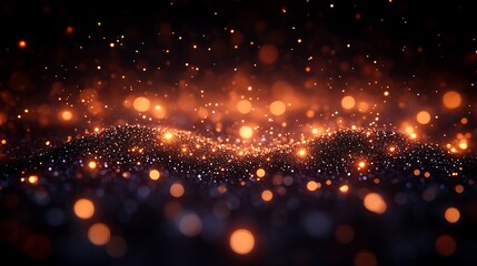 Wall Mural - Glowing particles resembling stars are floating in a dark expanse