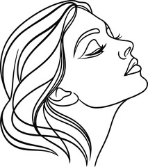Poster - Elegant Woman Minimalist Line Art Illustration With Flowing Hair And Facial Profile