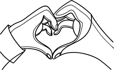 Poster - Minimalist Hand Drawn Line Art Illustration Of Hands Forming A Heart Shape