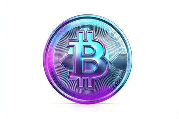 Poster - sketch holographic bitcoin coin on white - holographic bitcoin, currency, cryptocurrency, finance, t