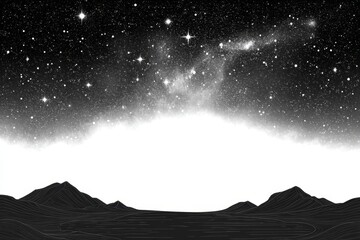 Wall Mural - starry night desert landscape - black and white of a desert landscape under a starry night sky, with