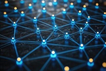 Poster - Network of interconnected points on a dark surface.
