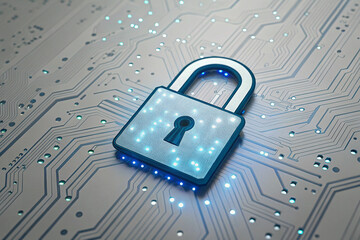 Poster - Cyber Security Glowing Padlock on Circuit Board