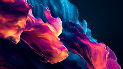 Fototapete - Abstract image featuring vibrant pink, orange, and blue textured forms, resembling flowing fabric or paint, creating a dynamic and energetic visual, suitable for design or artistic concepts