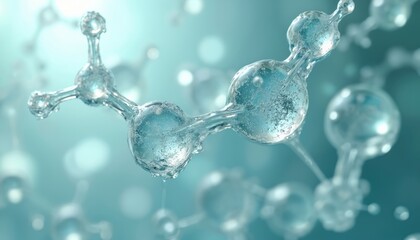 Aufkleber - Intricate 3D rendering water molecule structure. Blue transparent spheres connected, representing chemistry concept. Ideal for science education tech visualizations. Beautiful, clean design,