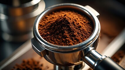Poster - Coffee beans in silver grinder.