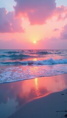 Wall Mural - soft pink and light blue gradient, serene beach sunset, blue, horizon, color