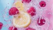 © Juan - Lemon and raspberry splash in pink water for fruit freshness summer juice beverage citrus vibrant splash