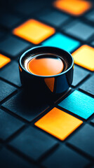 Poster - Dark Cup of Tea on Geometric Tiles