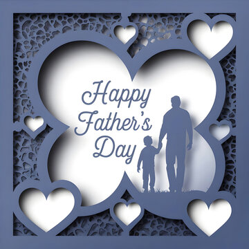 Father's Day With a Realistic Paper Cut Effect with Heart Shapes Greeting Card