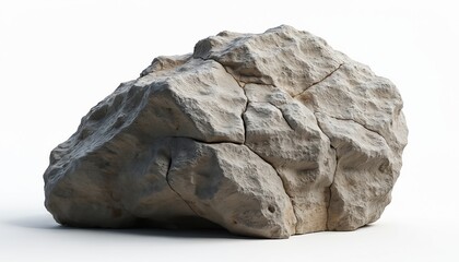 Poster - Isolated rock on white backdrop. Natural stone has rough texture, cracks. Solid earth material for design, decoration, concept. Boulder, granite, cliff, mountain, hard surface for natural projects.