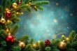 © retirementfun - Festive Christmas border of lush coniferous branches intertwined with shimmering light garlands , christmas, christmas lights, pine