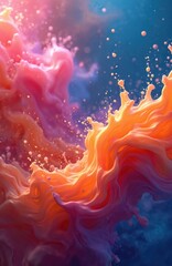 Aufkleber - Abstract AI-generated illustration of colorful liquid flow. Dynamic shapes in vibrant pink orange blue violet hues. Artistic liquid splash, wave pattern, creative modern design for background use.