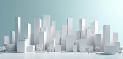 Aufkleber - Modern city 3D render view. Minimalist modern architecture design. White skyscrapers and buildings in urban district. Business financial corporate center concept.
