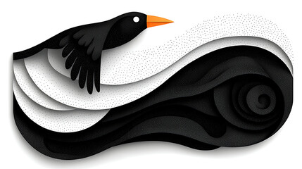 Poster - Black And White Bird In Flight Stippling Illustration