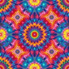 Poster - Bright tie dye seamless pattern. Hippie batik ornament background. Colorful abstract design with kaleidoscopic psychedelic ornament. Creative digital 3D illustration, perfect for apparel, textile