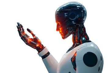 Poster - Using robot or AI to help in work to increase efficiency and production, collaboration and coexistence between human and robot, modern technology that helps with finance, investment and doing business