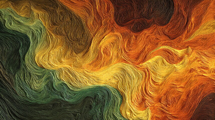 Aufkleber - Abstract image with swirling green, yellow, and orange lines creating a textured, flowing effect, showcasing dynamic energy and movement