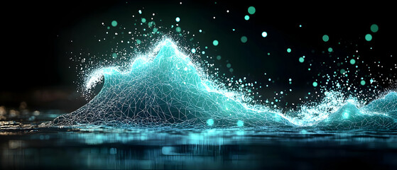 Fototapete - Abstract Glowing Teal Wave Pattern
