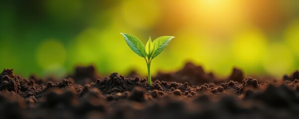 sunlight warms vibrant green shoots emerging from rich brown earth , bud, field, leaves