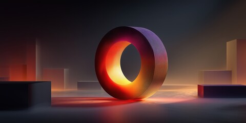 Wall Mural - spinning torus with orange and purple glowing light effects