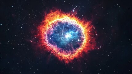 Poster - Fiery Nebula Cosmic Explosion Stellar Burst Bright Starry Night Sky Galaxy Space Background Universe Astronomy Science Fiction Fantasy Art Digital Painting Celestial Event Powerful Energy   