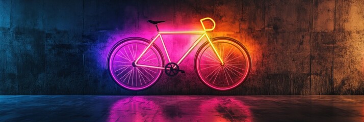 Poster - Radiant ride, Neon bicycle art illuminates urban space with vibrant glow