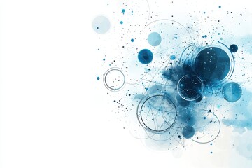 Poster - abstract geometric shapes with blue watercolor digital art composition