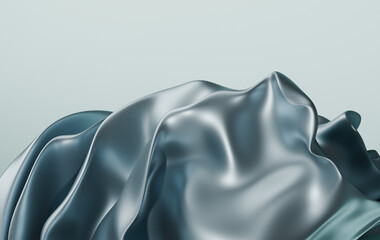 Poster - Abstract Teal Folded Sculpture with Elegant Ripples and Gentle Light Effects