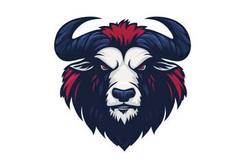 Fototapete - Stylized illustration of a ram's head with prominent orange horns and dark fur for creative projects and branding needs