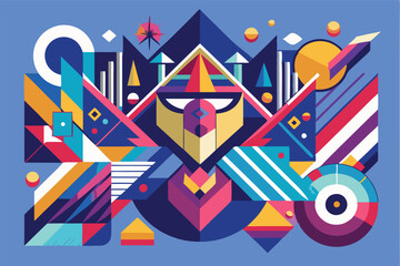 Aufkleber - Colorful geometric vector illustration featuring abstract shapes and patterns with a central figure representing strength and energy