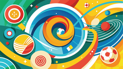 Poster - Dynamic vector illustration featuring colorful swirling patterns and soccer balls capturing the energy and excitement of sports celebrations