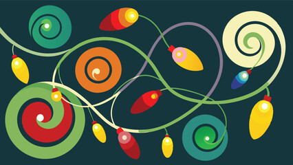 Leinwandbilder - Colorful vector illustration of whimsical decorative lights swirling in vibrant patterns against a dark background, perfect for festive designs and holiday celebrations