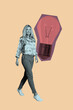 © deagreez - Vertical 3d artwork collage of happy purposeful girl walk light bulb development idea illumination enlightenment blackout plan